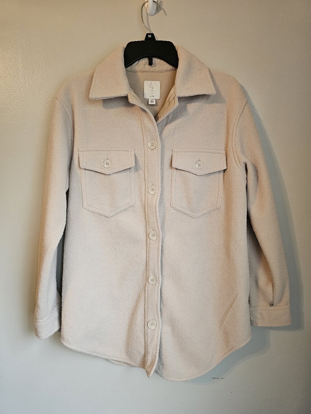 Joie Cream Teddy Shacket with Chest Pockets